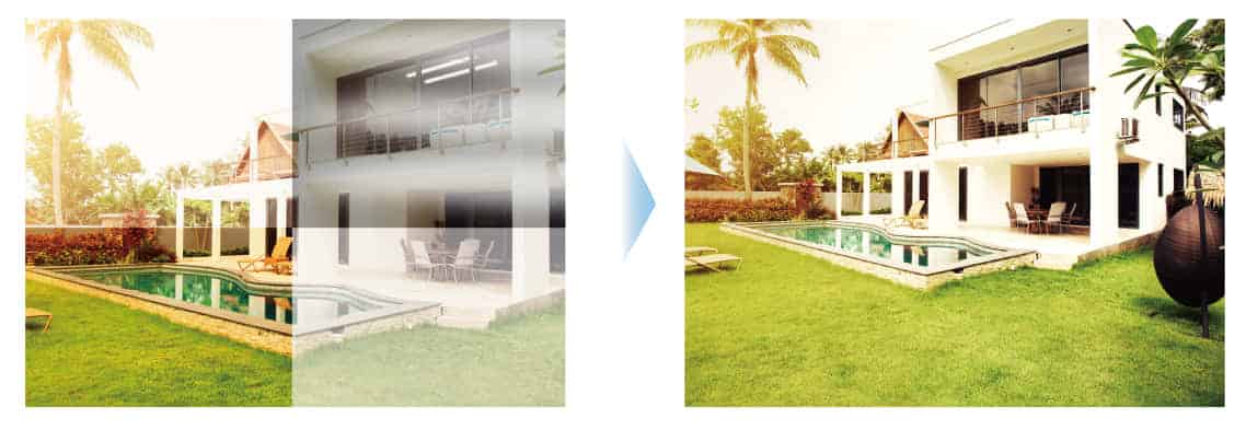 Comparaison de 2 images de vidéosurveillance. Avant et après le filtre AI SSA de Dahua.