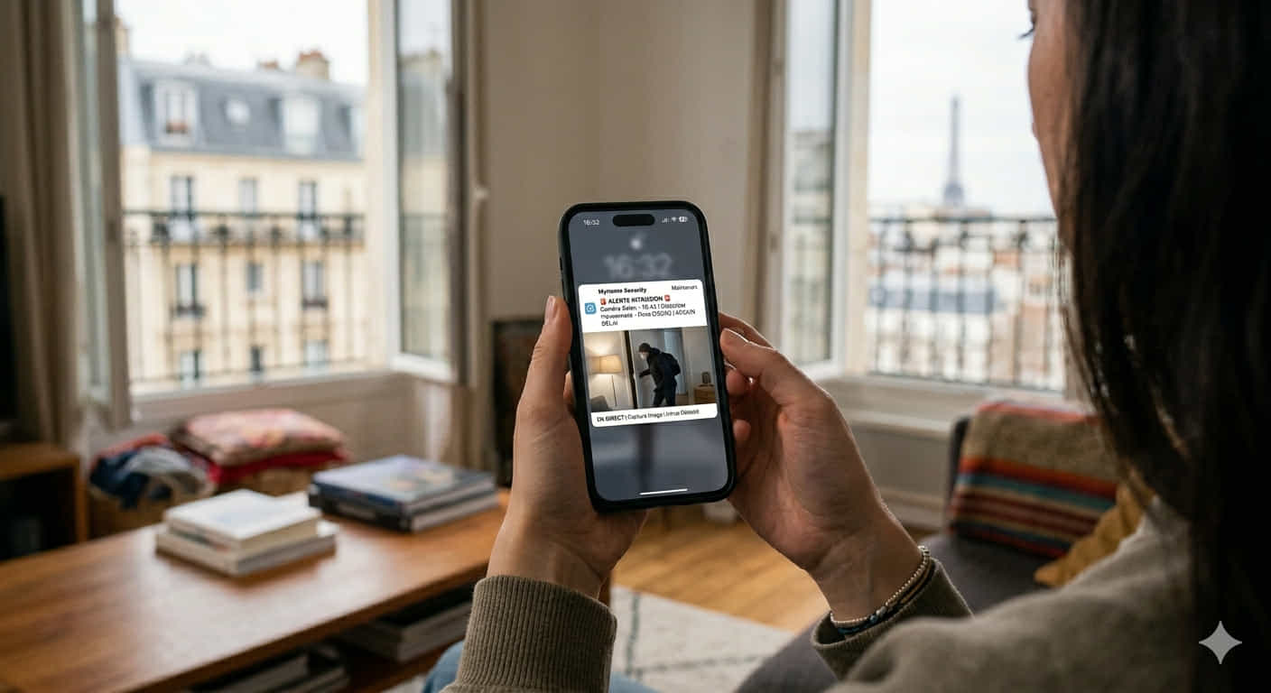 Notification en temps réel sur smartphone lors d'une détection d'intrusion en autosurveillance Paris Île-de-France