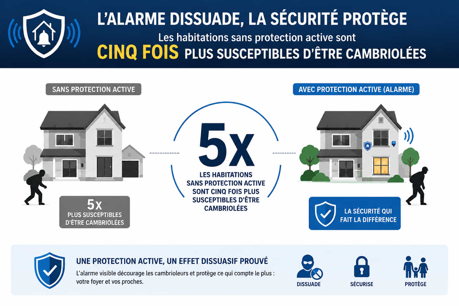 Graphique illustrant l'effet dissuasif d'une alarme sur les cambriolages en France