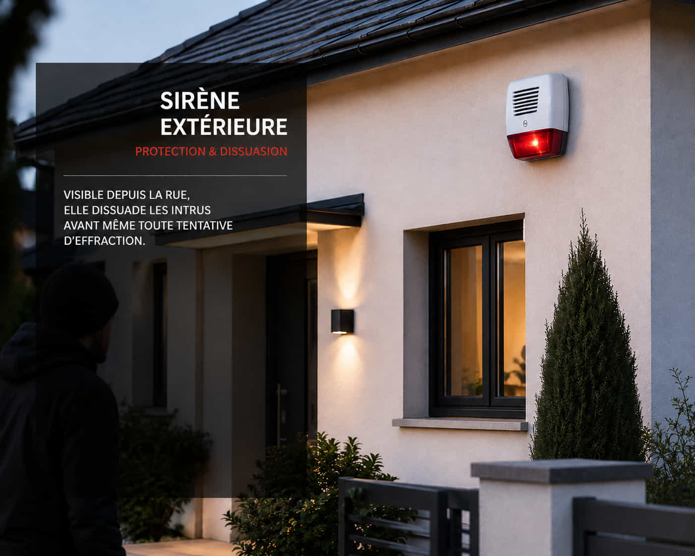 Sirène extérieure d'alarme installée en façade d'une maison individuelle pour effet dissuasif