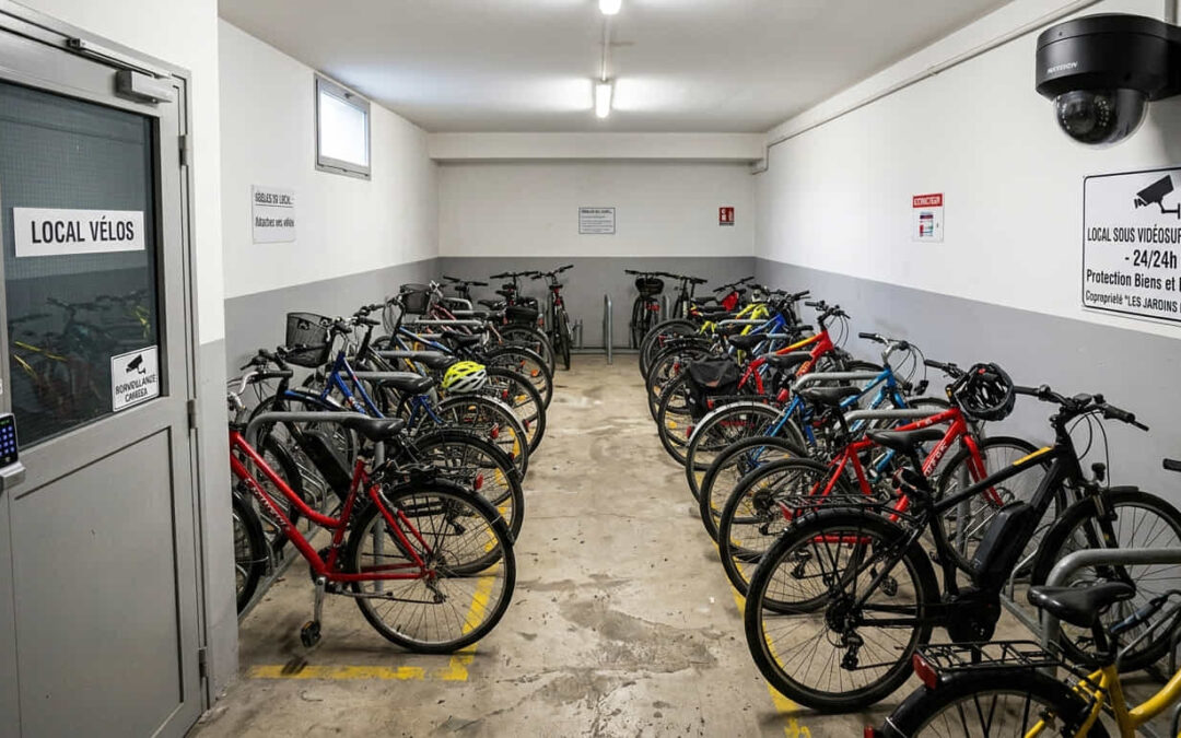 local velo dans une copropriété protégée par une caméra de surveillance